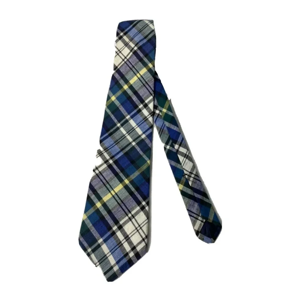 Rooster‎ Mens Neck Tie Blue White Plaid Adjustable Cotton